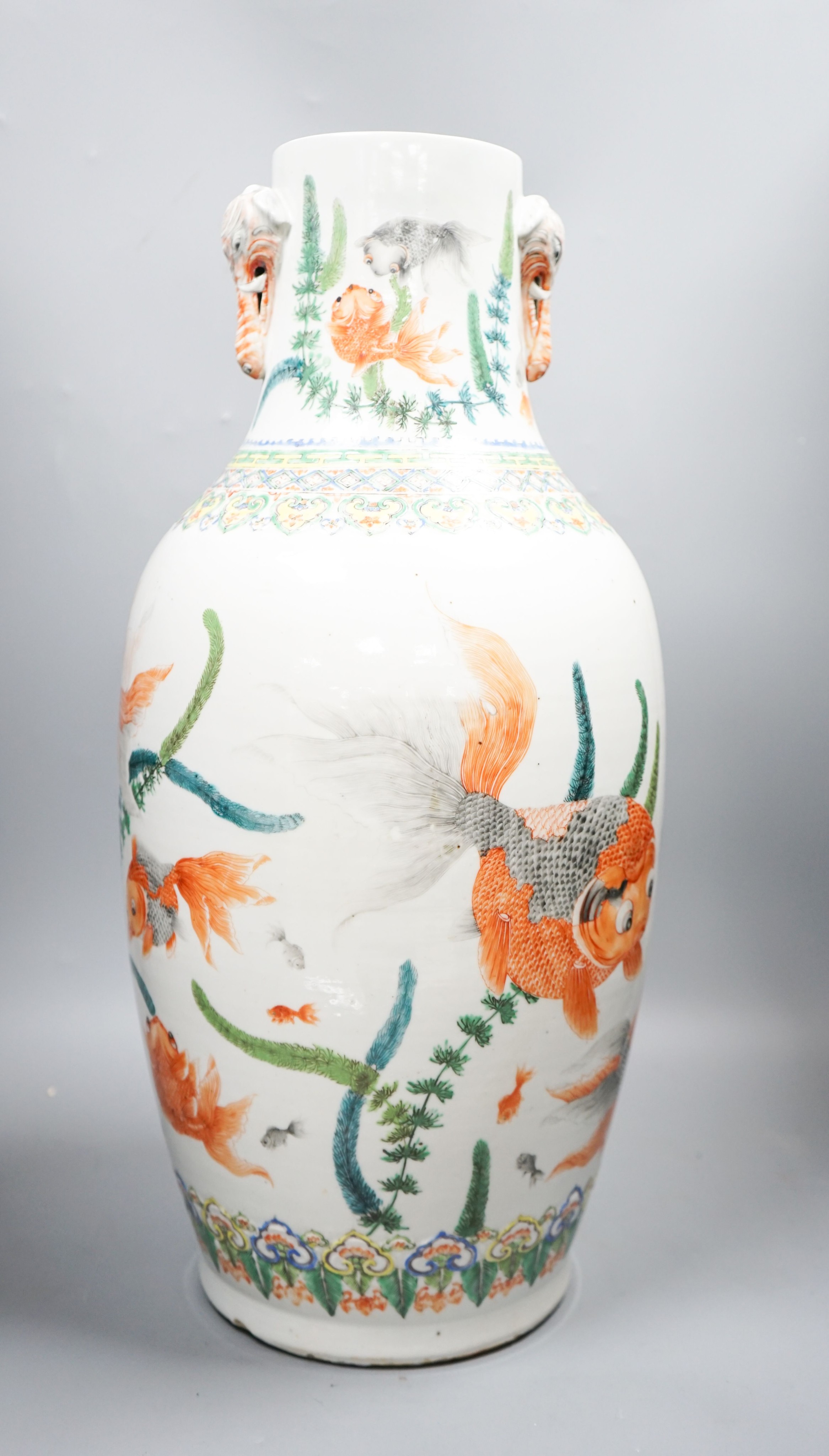A large late 19th century Chinese famille verte ‘goldfish’ vase, 52.5 cm high